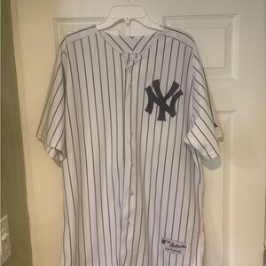 Majestic White and Navy Striped Yankees Jersey